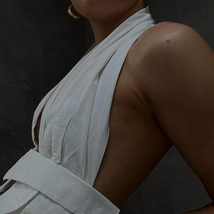 Womens Halter Neck Backless Cutout Slim Fit Crop Top Vest | noémi