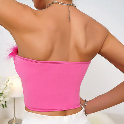 Feather Patchwork Corset Tube Top with Chest Pad and Boning Detail | noémi