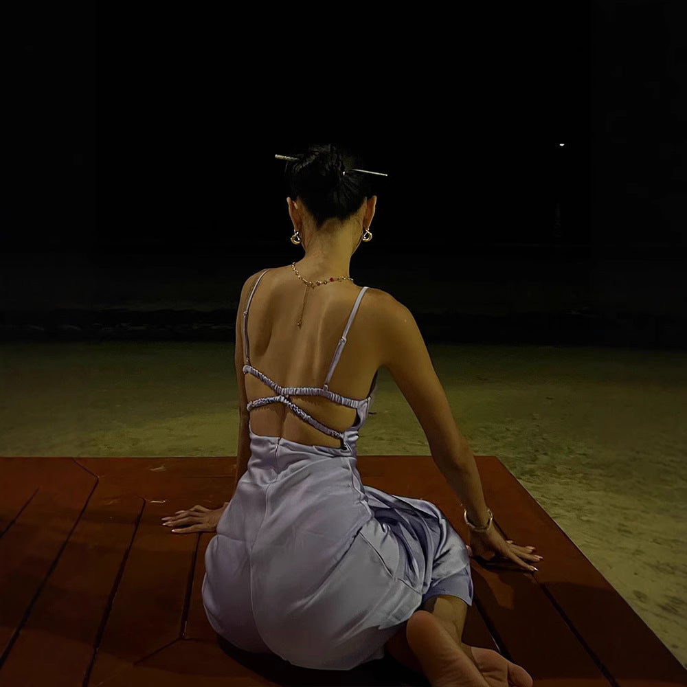 Pearlescent Satin Slip Dress | Slim Fit Backless | noémi