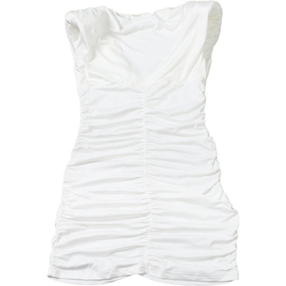 Womens VNeck Pleated Bodycon Dress | Slim Fit, Hip Accentuating, Solid Color | noémi `