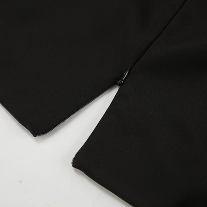 Long Sleeve V Neck Slim Fit Dress with Pleated Waist and Side Slit | noémi