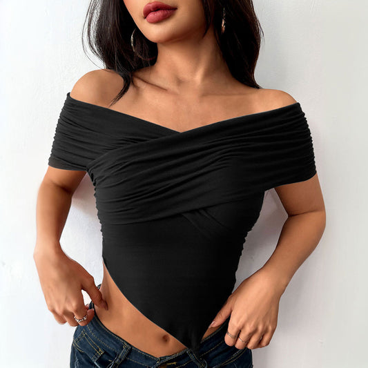Women’s Off Shoulder Slim Fit VNeck Top | Summer Short Sleeve Blouse | noémi