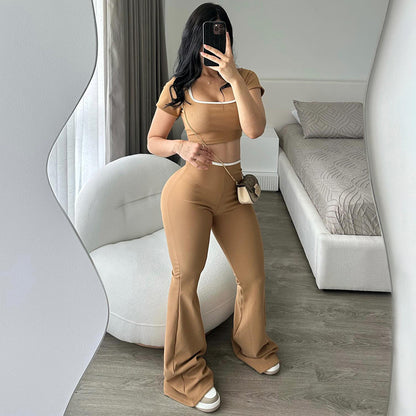 Womens Crop Top Low Waist Flared Pants Set | noémi