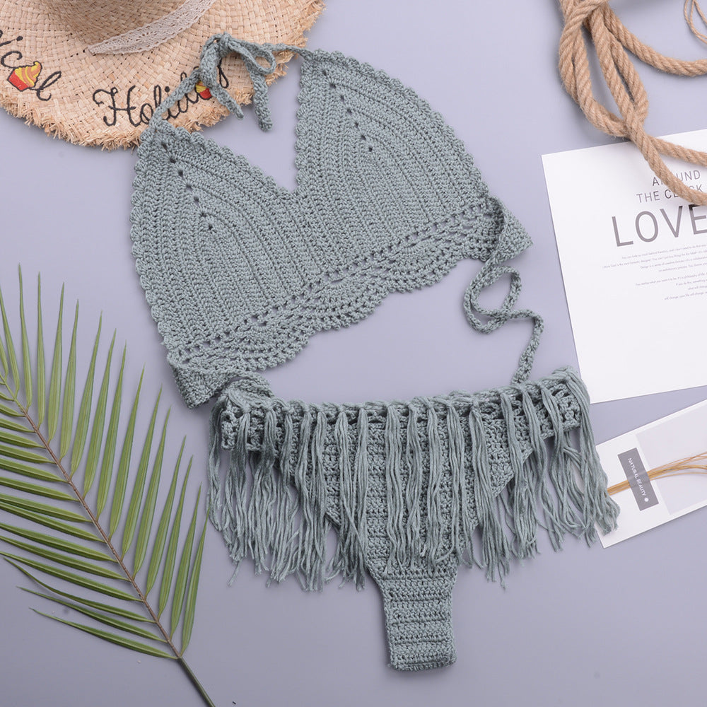 Handcrafted Crochet Tassel Strap Cutout Bikini Set for Women | noémi