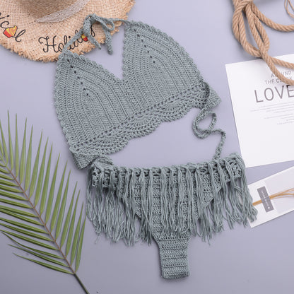 Handcrafted Crochet Tassel Strap Cutout Bikini Set for Women | noémi