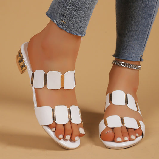 Mid Heel Buckle Sandals | Chunky Heel Slippers | noémi