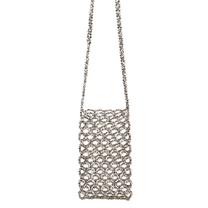 Silver Electroplated Acrylic Phone Cross‑Body Bag – Hand‑Woven Beads & Cut‑Out Design | noémi