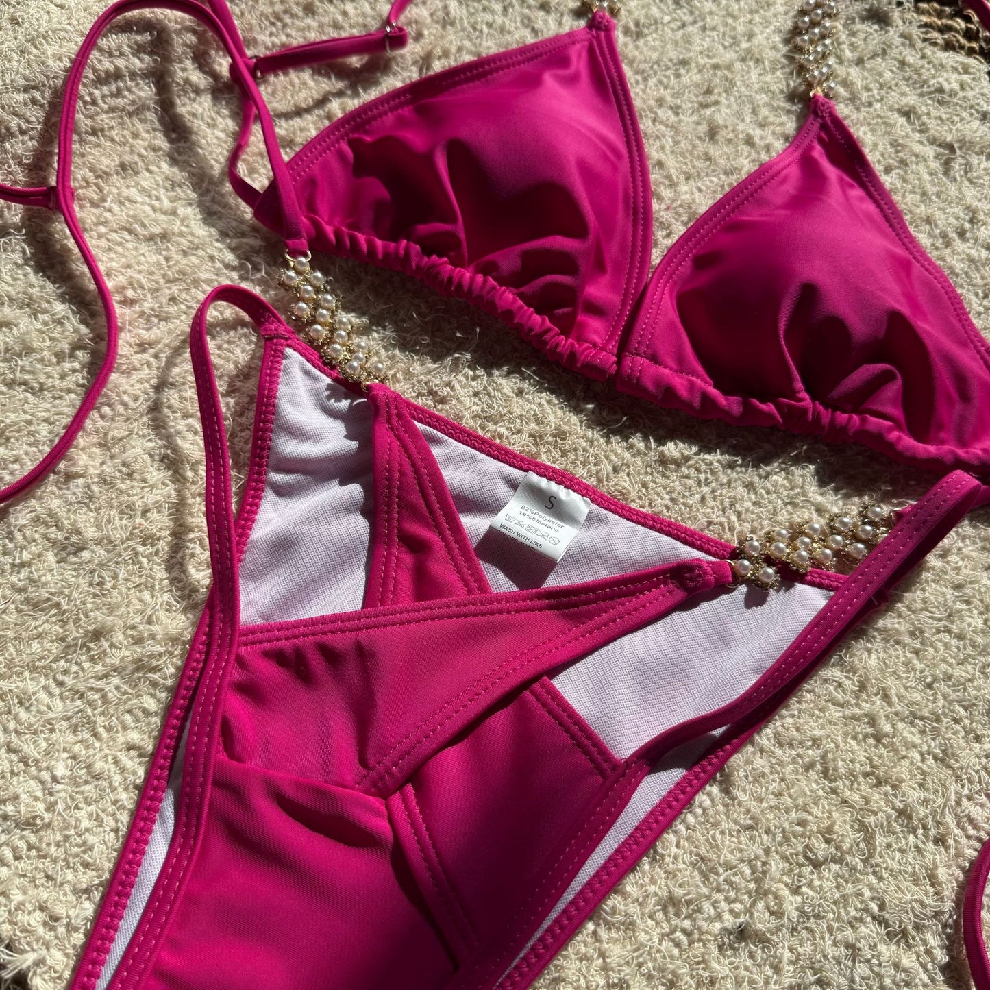 Womens Pearl Floral Bikini Set with Creative Stitching | noémi