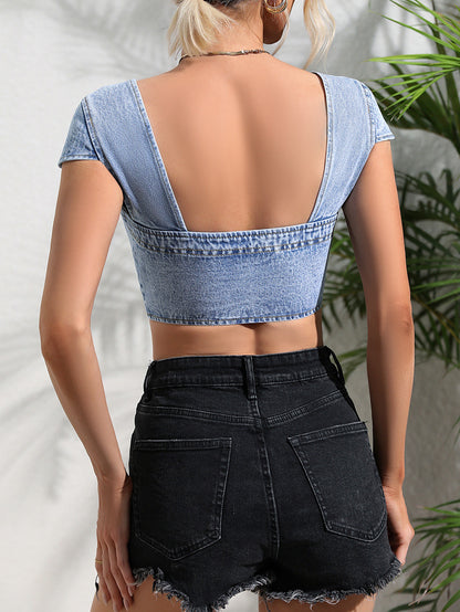 Womens Square Neck Denim Crop Top | noémi