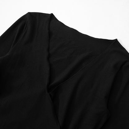 Women Deep V Neck Long Sleeve Waist Fitted High Slit Dress | noémi