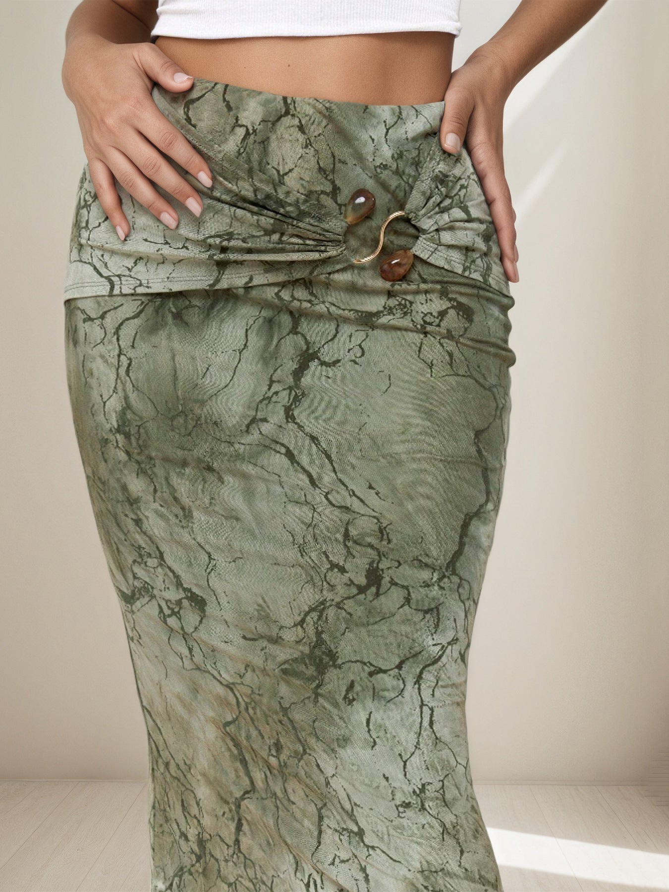 Retro Print Maxi Skirt | High Waist TieDye Sheath, Slim Fit | noémi