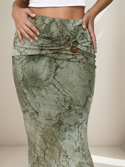 Retro Print Maxi Skirt | High Waist TieDye Sheath, Slim Fit | noémi