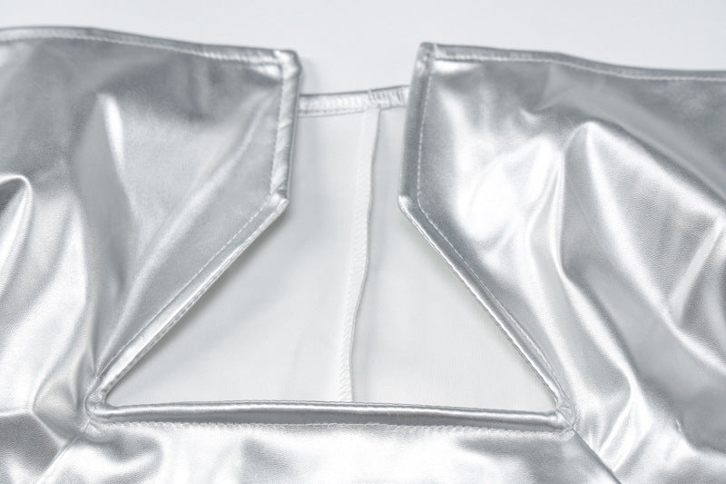 Womens Faux Leather Off Shoulder Low Cut Dress | Sleeveless Backless | noémi