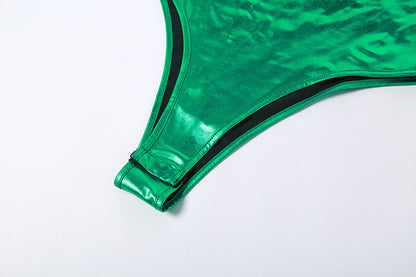 Womens Metallic One Shoulder Top Skirt Set | Coated Fabric Two Piece Outfit | noémi