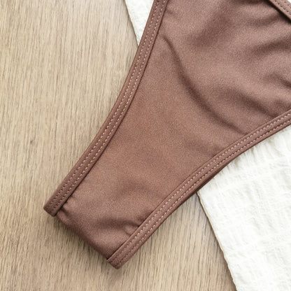 Low Waist Lace Up Split Bikini Set in Solid Color | noémi