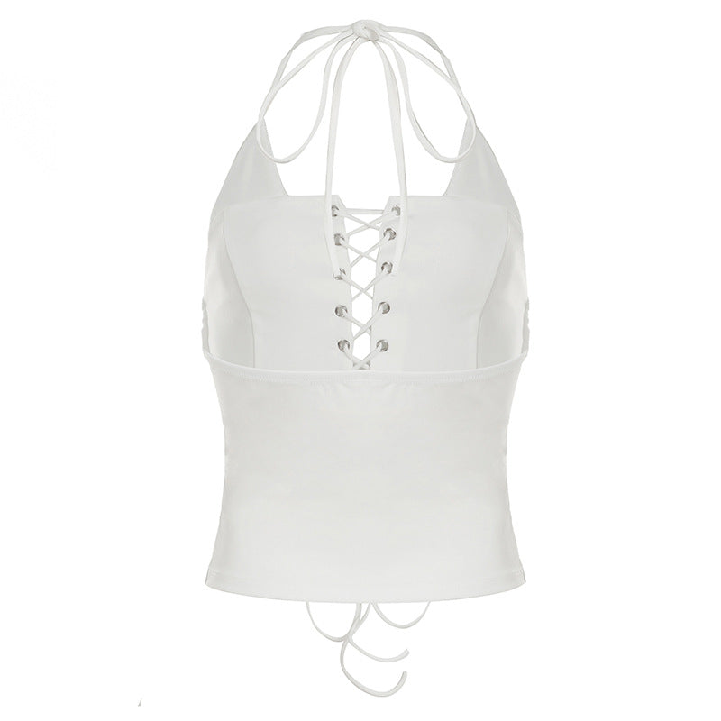 Halter Lace Cutout Bra Camisole | Faux Two Piece Hollow Out Waist Strap Top | noémi