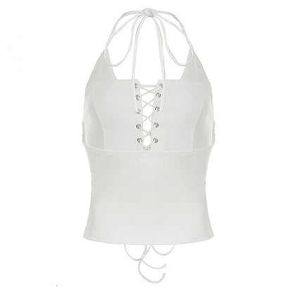 Halter Lace Cutout Bra Camisole | Faux Two Piece Hollow Out Waist Strap Top | noémi