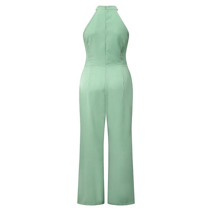 Sage Green Sleeveless Halter Jumpsuit | High Waist Wide Leg Summer Outfit  | noémi