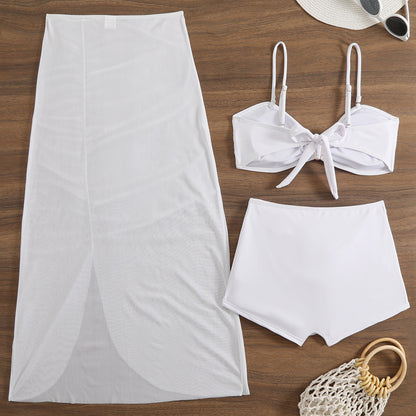 Womens Three Piece Set | Tube Top High Waist Shorts Mesh Maxi Cover Up | noémi