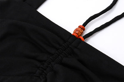 Dual Strap Ruched Tank | Chic Stretchy Black Halter Camisole | noémi