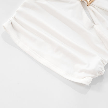 One Shoulder Cutout Top with Gold Ring | White Slim Fit Summer Tank | noémi