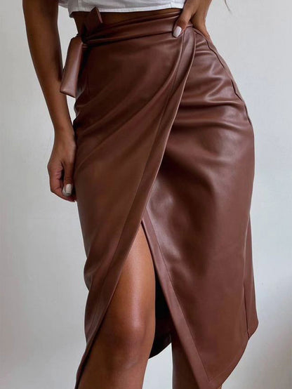 Womens Lace Up Sheath Leather Skirt | noémi