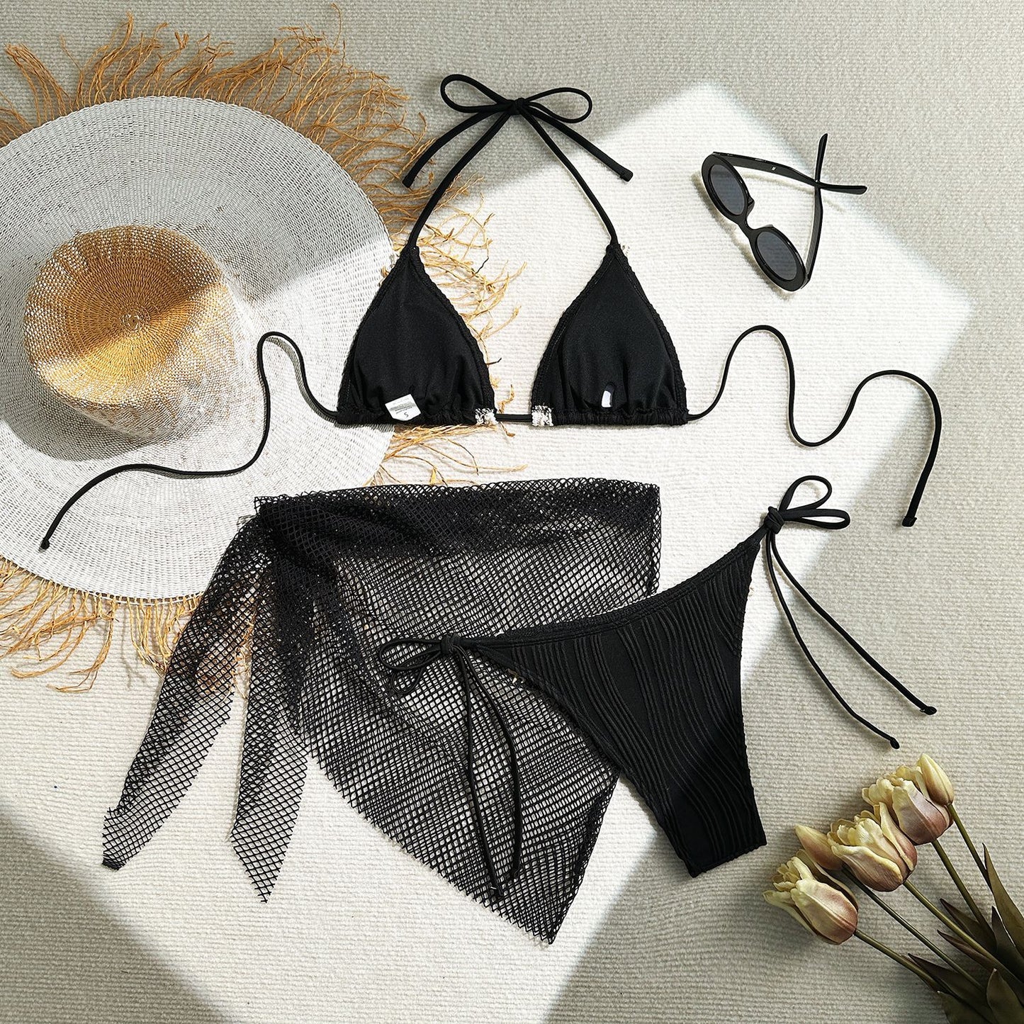 Three Piece Bikini Set with Starfish Tassel Yarn Skirt | noémi