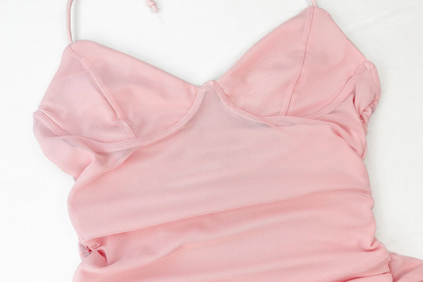 Halter Mini Dress | Ruched Mesh Bodycon in Blush Pink | noémi