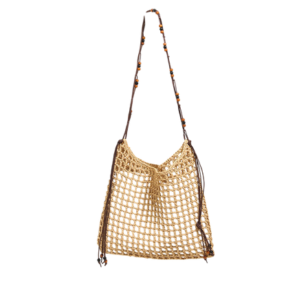 Summer Straw Woven Bag With Lace Up Pattern Suitable For Women Beach Vacation Beach Bag