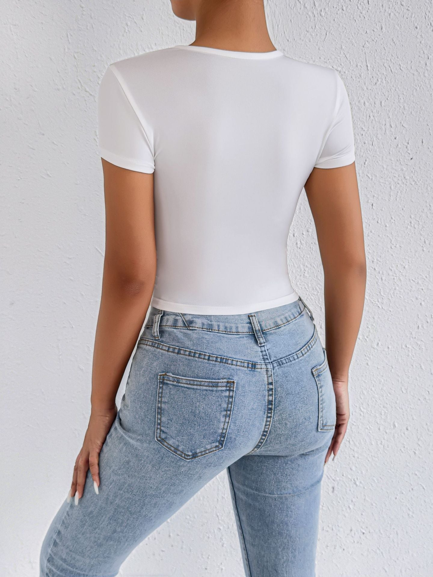 Hollow Out Crop Top | Short Sleeve, Cutout Summer Tee, Round Neck | noémi