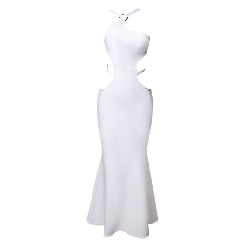 White One Shoulder Cutout Dress with Side Slit | Long Fitted Design for Women | noémi