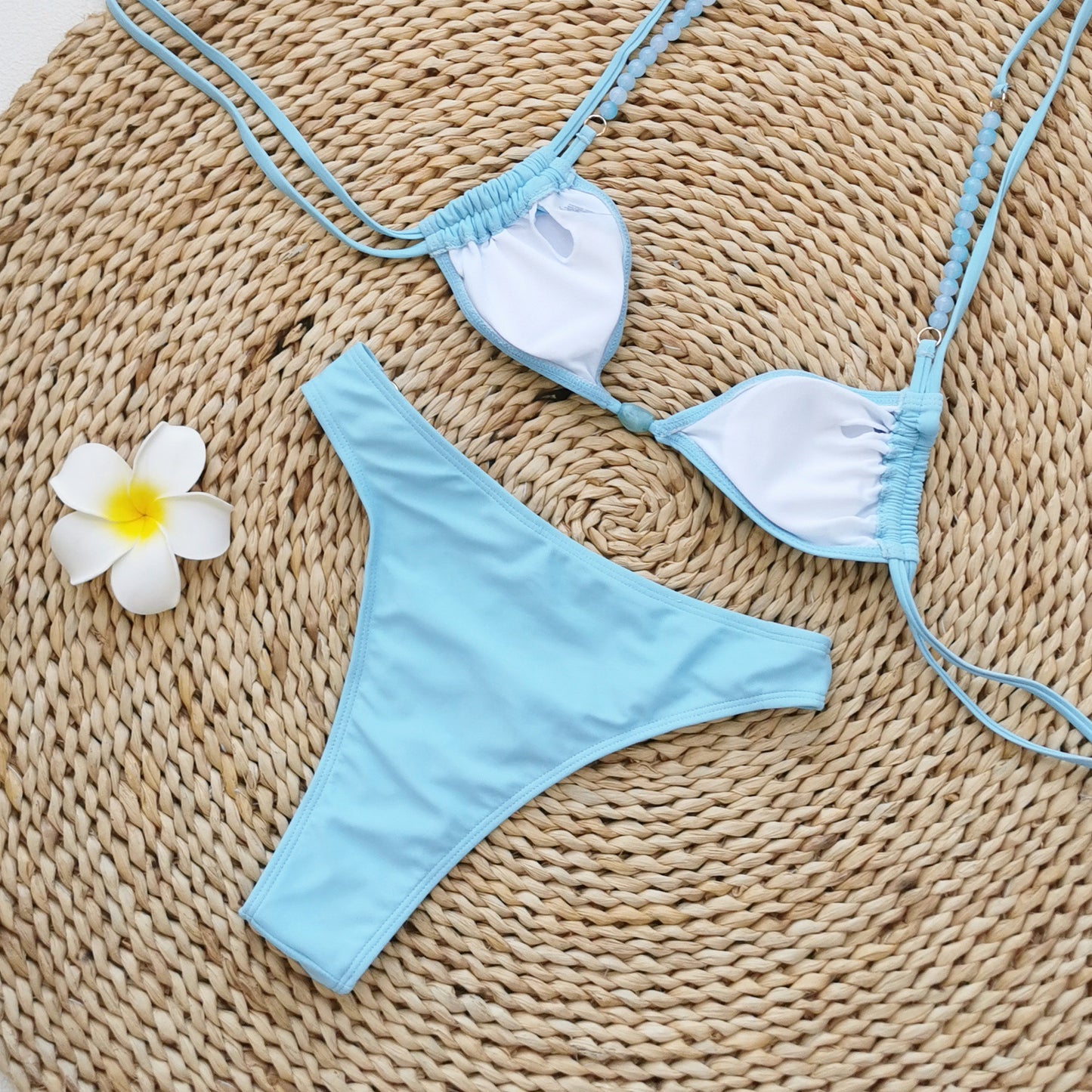 Three Strap Low Waist Backless Split Bikini in Solid Color for Women | noémi