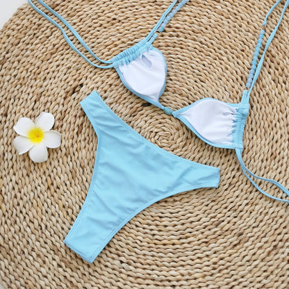 Three Strap Low Waist Backless Split Bikini in Solid Color for Women | noémi