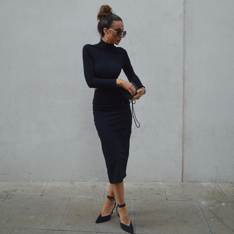 Backless Turtleneck Long Sleeve Bodycon Dress | noémi