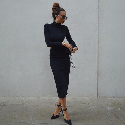 Backless Turtleneck Long Sleeve Bodycon Dress | noémi