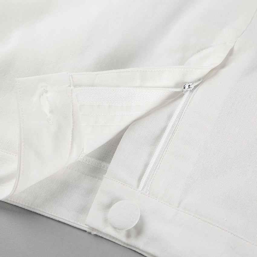 White Cotton Linen TwoPiece Set | Sleeveless Stand Collar Top & Long Slit Skirt | noémi