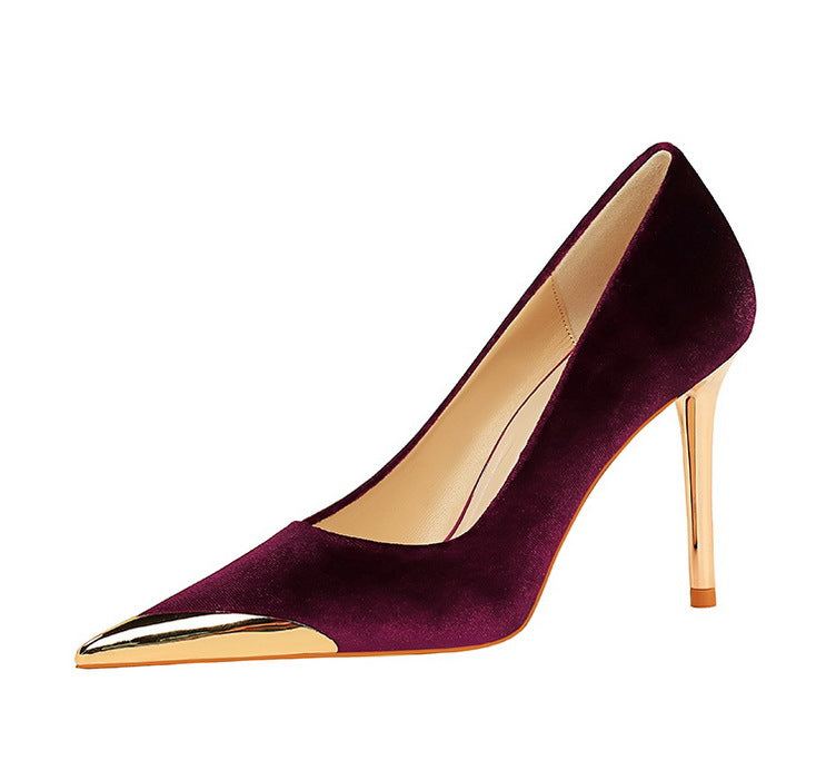Cocktail Velvet Heels | Gold-Tipped Pointed Toe | Luxe Stilettos | noémi