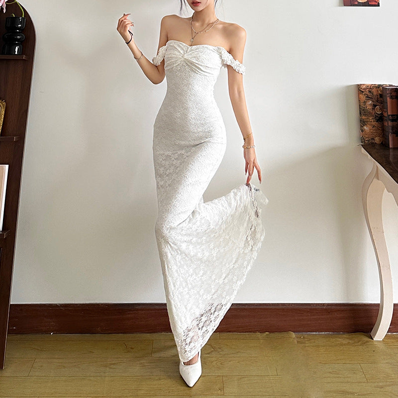 Solid Color High Waist Maxi Dress with Suspenders and Slim Fit | noémi