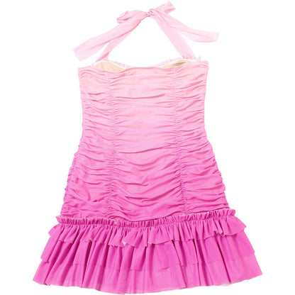 Halter Sheath Dress | Mesh Pleated Bodycon, Ruffle Hem | noémi