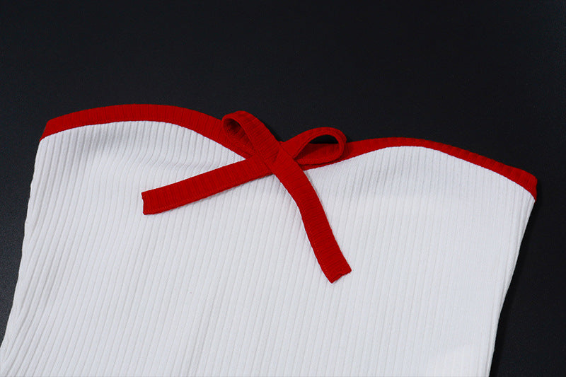 Halter Bow Tie Knit Crop Top | Sleeveless Ribbed Tube Vest | noémi