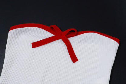 Halter Bow Tie Knit Crop Top | Sleeveless Ribbed Tube Vest | noémi