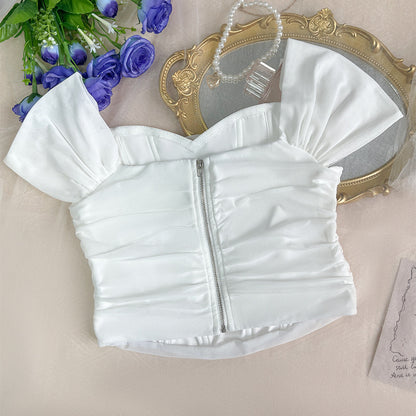 Corset Boning Bandeau Camisole with Waist Tie and Off Shoulder Sleeves | noémi