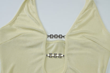 Halter Dress | Hollow Out Slim Fit Maxi with Iron Chain Detail & Side Slit | noémi