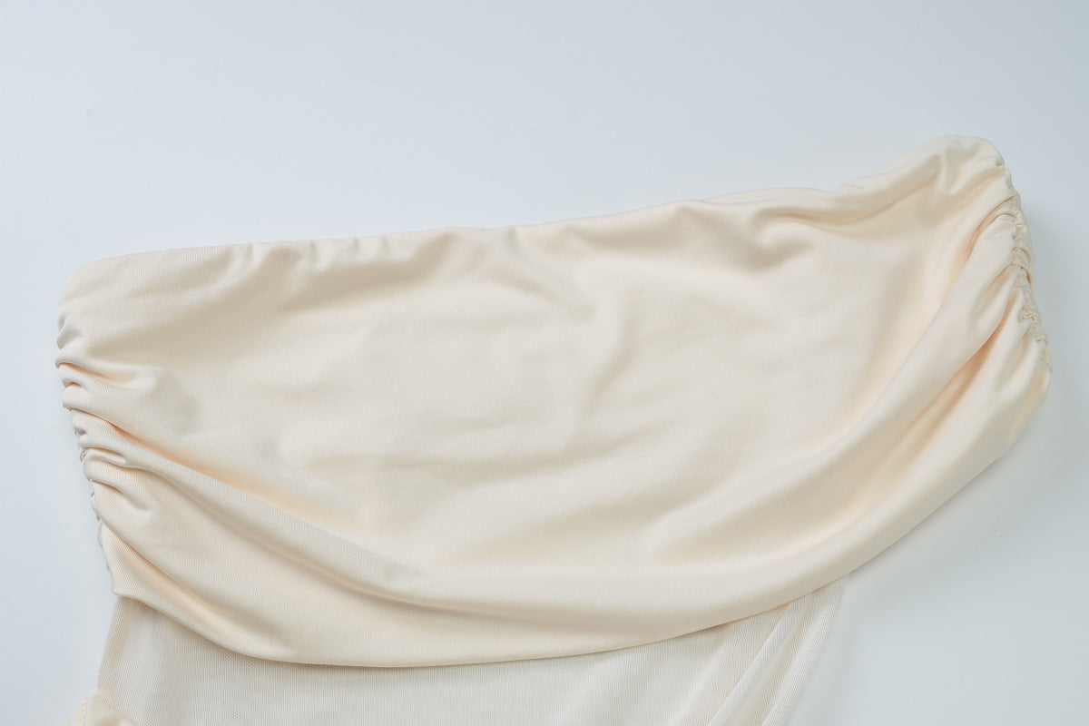 Summer Off Shoulder Pleated Dress | Mesh Stitching, Slim Fit | noémi