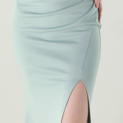 Womens One Shoulder Satin Gown | Floral Detail with High Slit | noémi