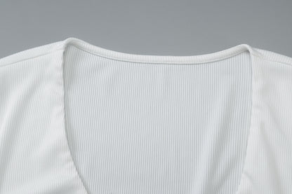 Women White Sunken Stripe VNeck Slim Top | Long Sleeve | noémi
