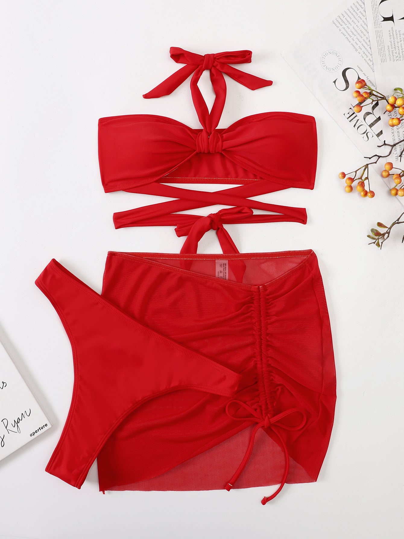 Three Piece Solid Color Split Bikini Set Swimsuit | noémi