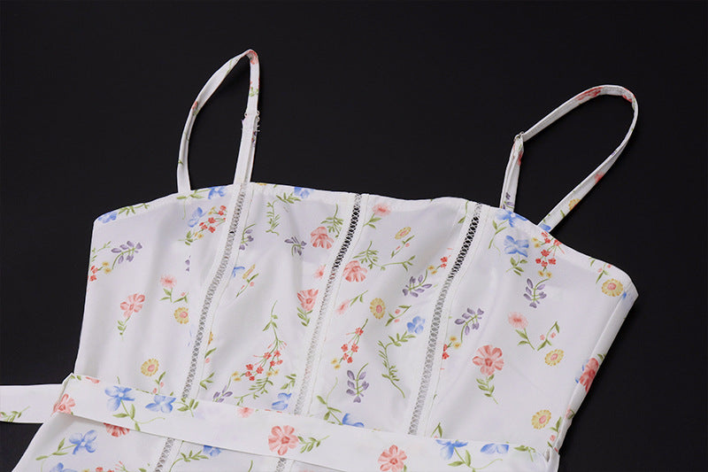 White Floral Maxi Dress with Spaghetti Straps | Flowy Summer Garden Dress | noémi