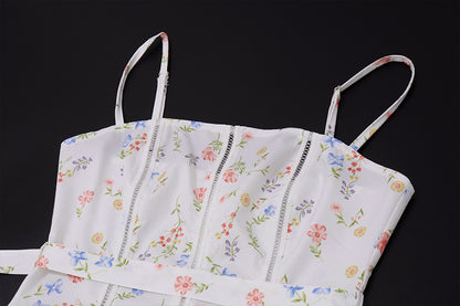 White Floral Maxi Dress with Spaghetti Straps | Flowy Summer Garden Dress | noémi