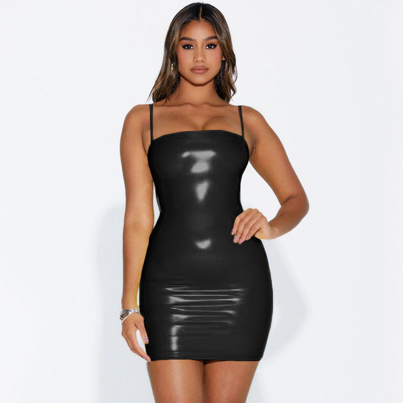 Womens Faux Leather Strapless Sheath Dress | Slim Fit Mini with Adjustable Straps | noémi